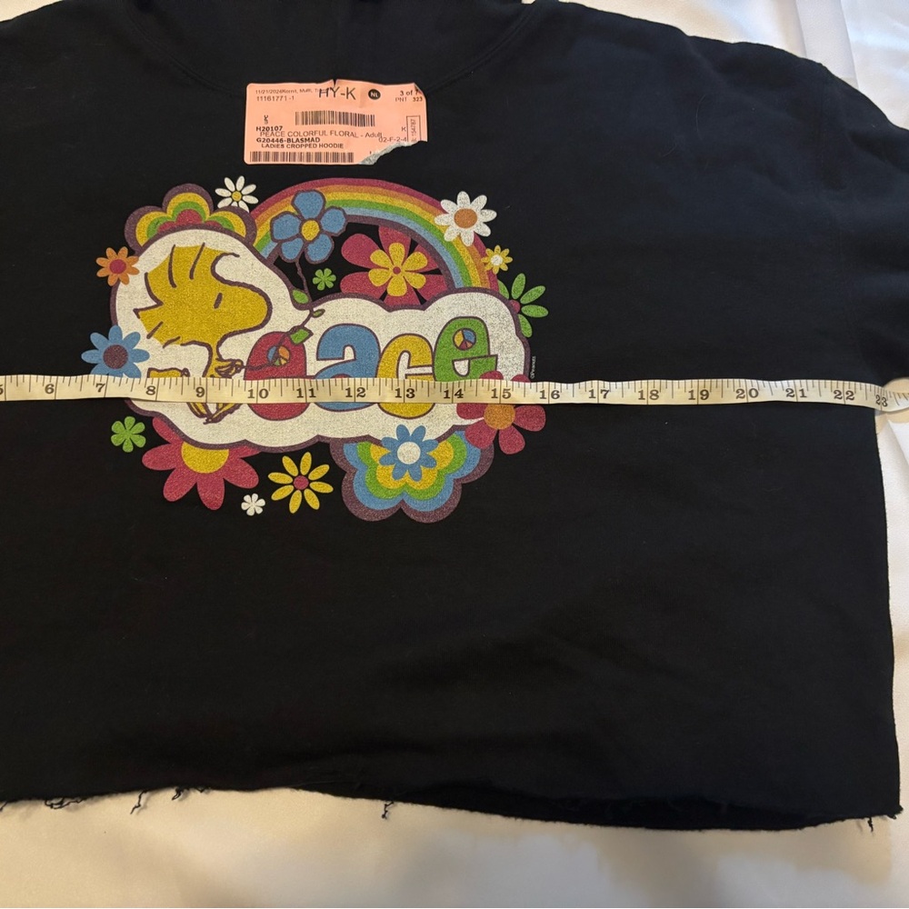 Peanuts Cropped Hoodie with Vibrant Woodstock Peace Design